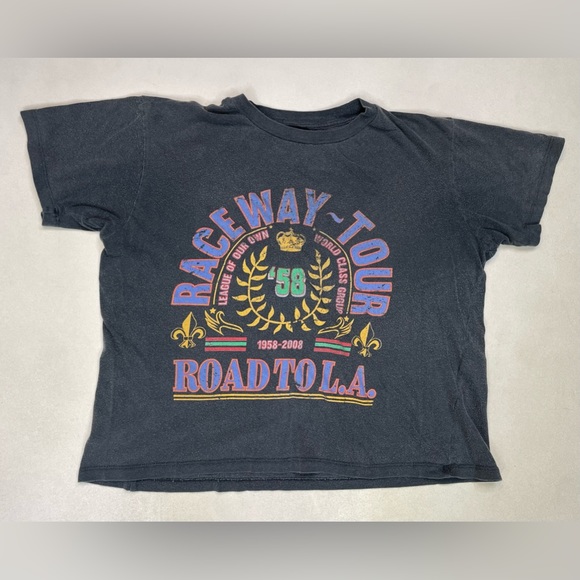 Urban Outfitters Tops - Urban Outfitters Raceway Tour Road To LA Graphic T-shirt Women XS Oversized Gray